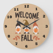 Welcome Fall Gnome Clock Große Wanduhr (Vorderseite)