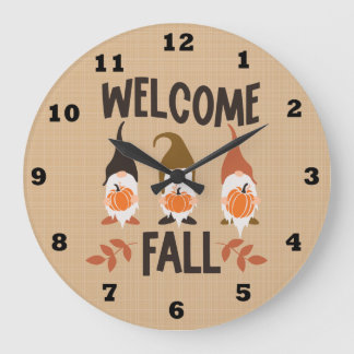 Welcome Fall Gnome Clock Große Wanduhr