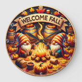 Welcome Fall Gnomes Große Wanduhr (Vorderseite)