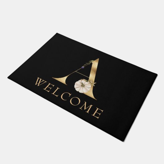 WELCOME Fall Monogram A mit Pumpkin Doormat Fußmatte (Schrägansicht)