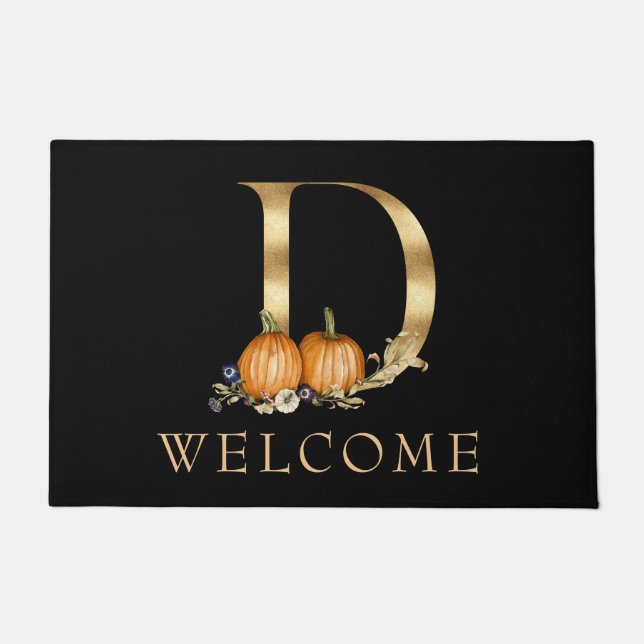 WELCOME Fall Monogram D mit Pumpkin Doormat Fußmatte (Vorderseite)