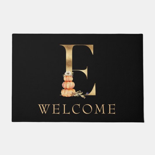 WELCOME Fall Monogram E mit Pumpkin Doormat Fußmatte (Vorderseite)