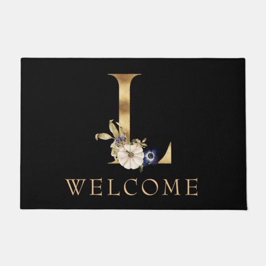 WELCOME Fall Monogram L mit Pumpkin Doormat Fußmatte (Vorderseite)