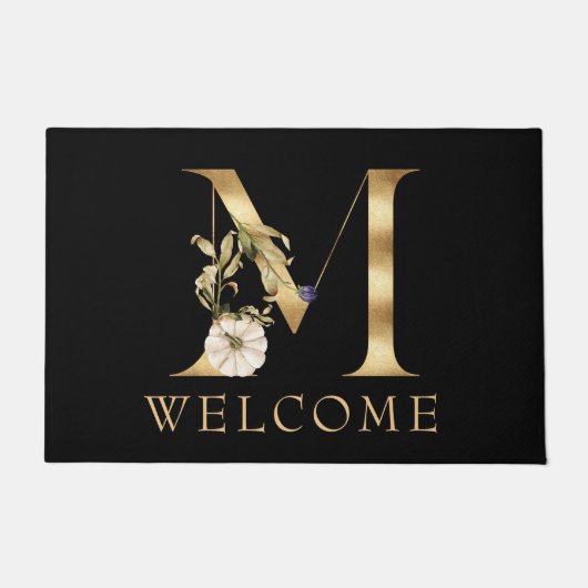 WELCOME Fall Monogram M mit Pumpkins Doormat Fußmatte (Vorderseite)