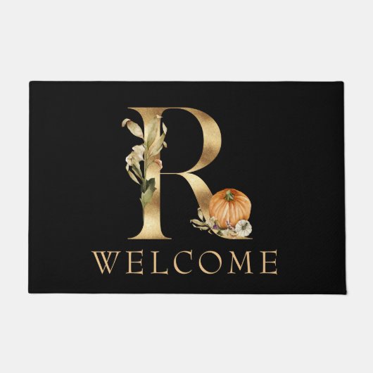 WELCOME Fall Monogram R mit Pumpkins Doormat Fußmatte (Vorderseite)