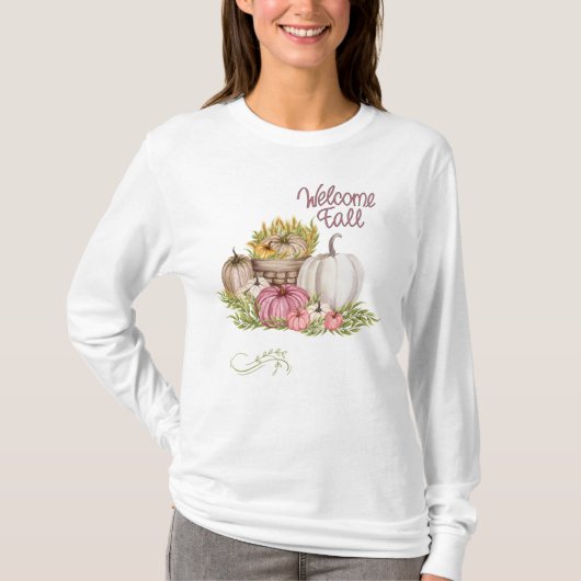 Welcome Fall Pumpkins Blume T-Shirt (Vorderseite)