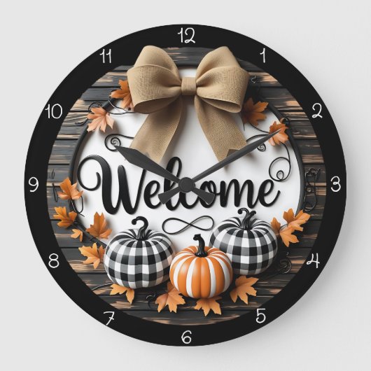 Welcome Fall Pumpkins Große Wanduhr (Vorderseite)