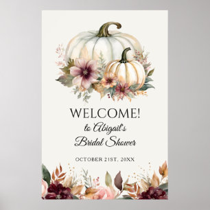 Welcome Fall White Pumpkin Floral Brautparty Poster