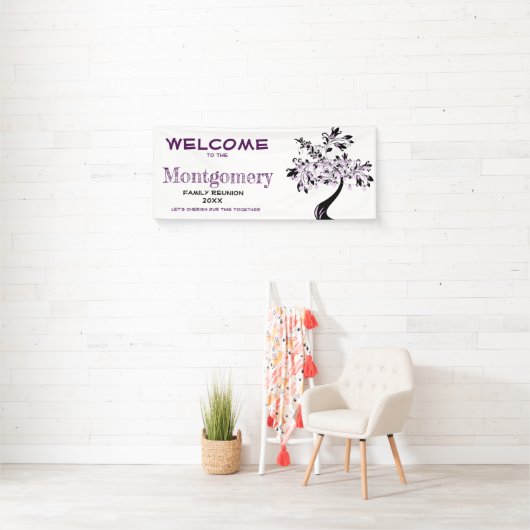 Welcome Family Wiedersehen Moderner Lila Baum Banner (Insitu)