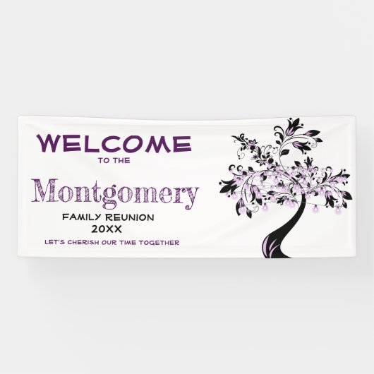 Welcome Family Wiedersehen Moderner Lila Baum Banner (Horizontal)