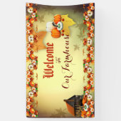 Welcome Farmhouse Orange White Pumpkin Maple Verla Banner (Vertikal)