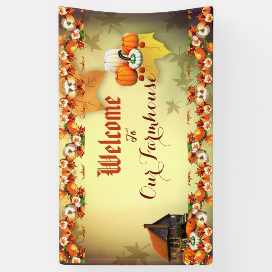 Welcome Farmhouse Orange White Pumpkin Maple Verla Banner (Vertikal)