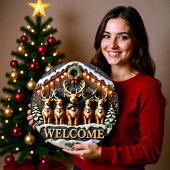 Welcome Five Reindeer Stable Große Wanduhr