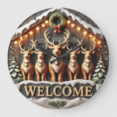 Welcome Five Reindeer Stable Große Wanduhr (Vorderseite)