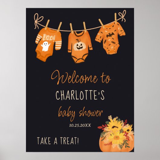 Welcome floral Halloween little boo baby shower Poster (Vorne)