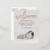 "Welcome" Foto Real Foil Birth Ankündigung (Vorderseite/Rückseite)