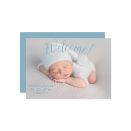 Welcome Foto Stats Script Baby Boy Blue Birth Ankündigung