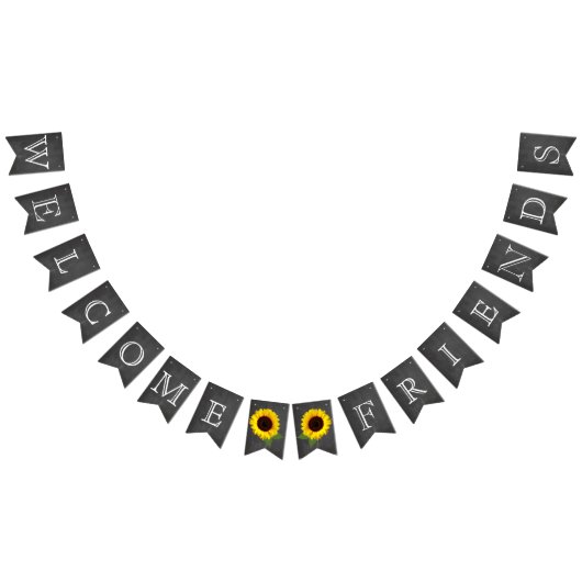 Welcome Friends Chalkboard Look mit Sonnenblumen Wimpelkette (Alle)
