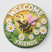 Welcome Friends Honey Bee Spring Große Wanduhr (Vorderseite)