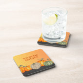 Welcome Friends Pumpkins Herbstfarben Getränkeuntersetzer (Rechte Seite)