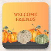 Welcome Friends Pumpkins Herbstfarben Getränkeuntersetzer (Vorderseite)