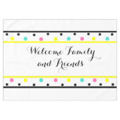 Welcome Friends Yellow Polka Dots Tischdecke (Vorderseite (Horizontal))