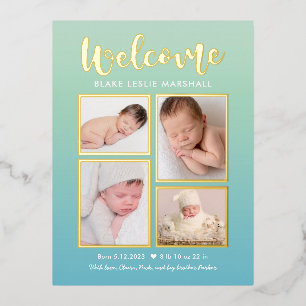 Welcome Gallery Foil Birth Ankündigung Postkarte