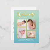 Welcome Gallery Foil Birth Ankündigung Postkarte (Vorderseite/Rückseite)