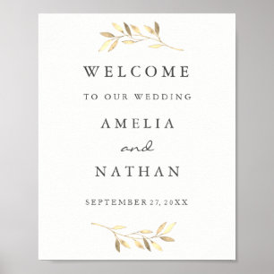Welcome Garden Wedding Sign Golden Leaf Poster