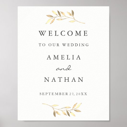 Welcome Garden Wedding Sign Golden Leaf Poster (Vorne)