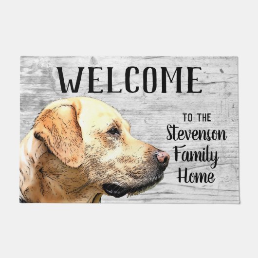 Welcome Gelbe Labrador Familienname Zuhause Dog La Fußmatte (Vorderseite)