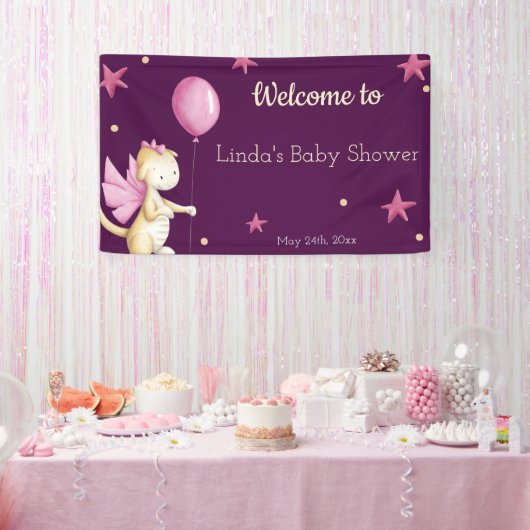 Welcome Girl Baby Shower Burgundy Dragon Banner (Party)