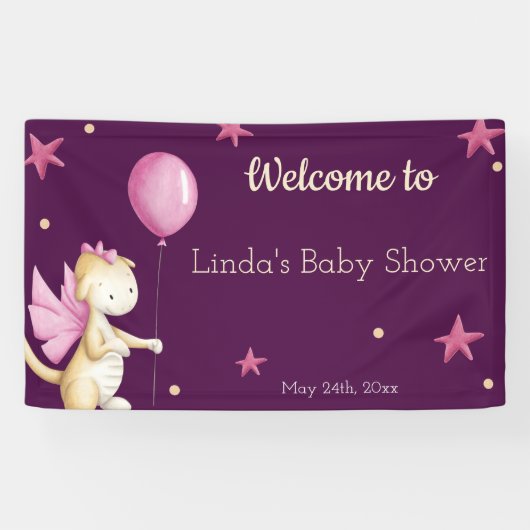 Welcome Girl Baby Shower Burgundy Dragon Banner (Horizontal)
