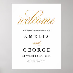 Welcome gold faux wedding sign poster