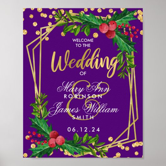 Welcome Gold Lila Holiday Wedding Holly Poster (Vorne)