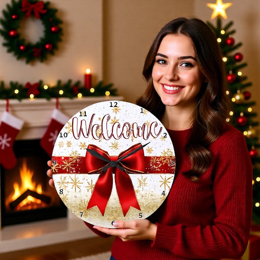 welcome gold red große wanduhr