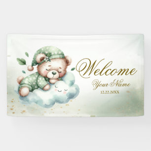Welcome Green Boho Sleeping Teddy Bär Niedliches P Banner