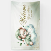 Welcome Green Boho Sleeping Teddy Bär Niedliches P Banner (Vertikal)