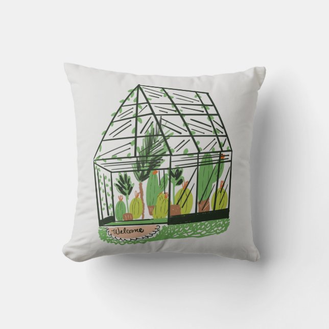 Welcome Green House Botanical Cactus Plants Art Kissen (Vorderseite)