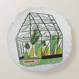 Welcome Green House Botanical Cactus Plants Art Rundes Kissen