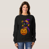 Welcome Happy Hat Cat Halloween 2023 Devil Face Pu Sweatshirt (Vorne ganz)