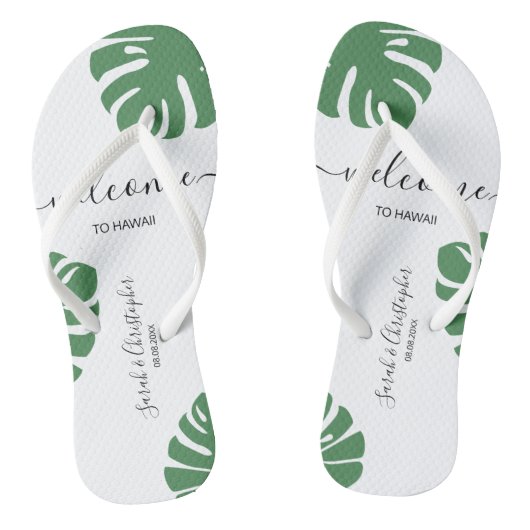 Welcome Hochzeit in Urlaubsort Custom Tropical lea Badesandalen (Fußbett)