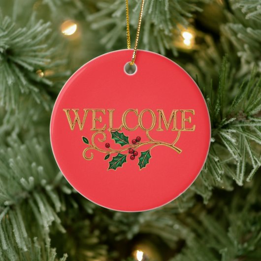Welcome holly christmas keramik ornament (Baum)