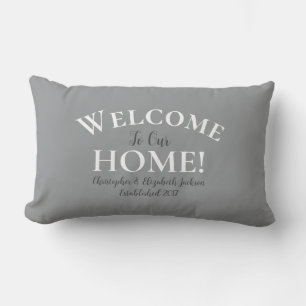 Welcome Home Custom Gray Elegant Calligraphy Chic  Lendenkissen