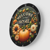 Welcome Home Floral Pumpkin Autumn Große Wanduhr (Winkel)
