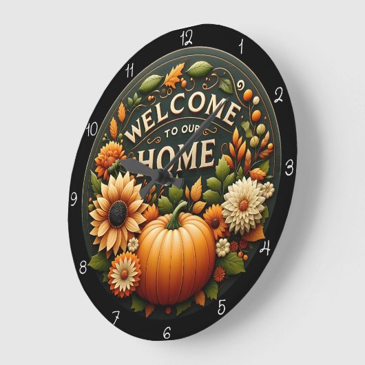 Welcome Home Floral Pumpkin Autumn Große Wanduhr (Winkel)