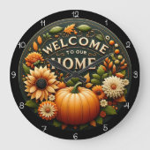 Welcome Home Floral Pumpkin Autumn Große Wanduhr (Vorderseite)