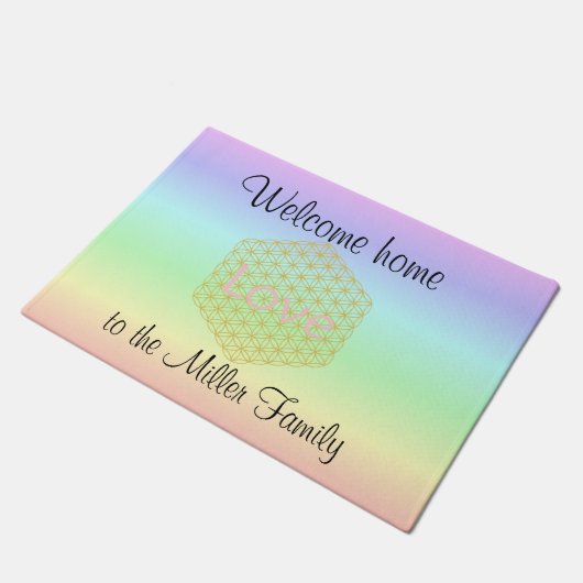 Welcome Home flower of life love Fußmatte (Schrägansicht)