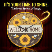 Welcome Home Sunflower Bee Große Wanduhr