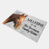 Welcome Horns Stables Animal Family Name Zuhause Fußmatte (Schrägansicht)